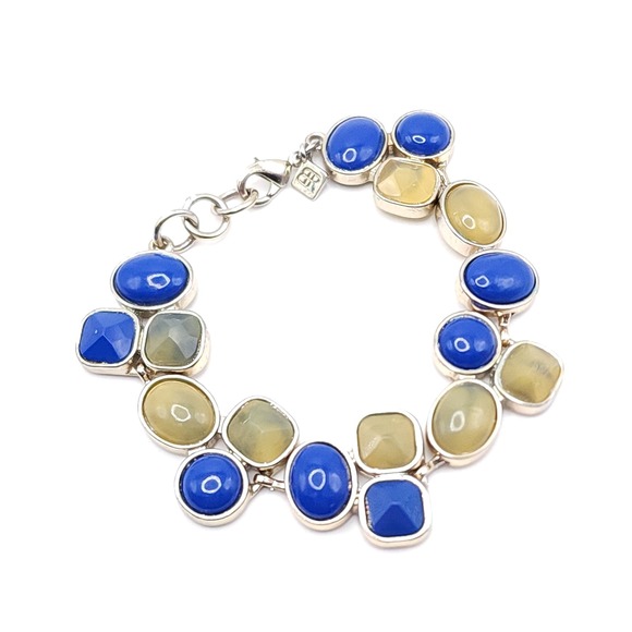 Banana Republic Gold Tone Blue Yellow Acrylic Gem Bracelet Women's Jewelry - Picture 3 of 3